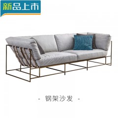 Robot美式科技布沙发布艺羽绒时尚铁艺三人位小户型客厅钢架沙发