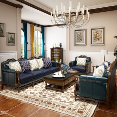 梦美斯宣 美式沙发实木油蜡皮真皮沙发乡村复古简约可拆洗皮配布